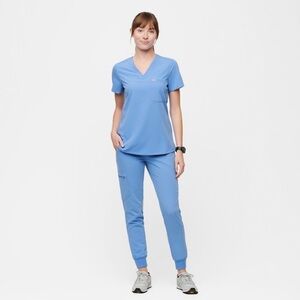 FIGS Ceil Blue Scrub Set; Catarina One-Pocket Scrub Top and Zamora Jogger Pants